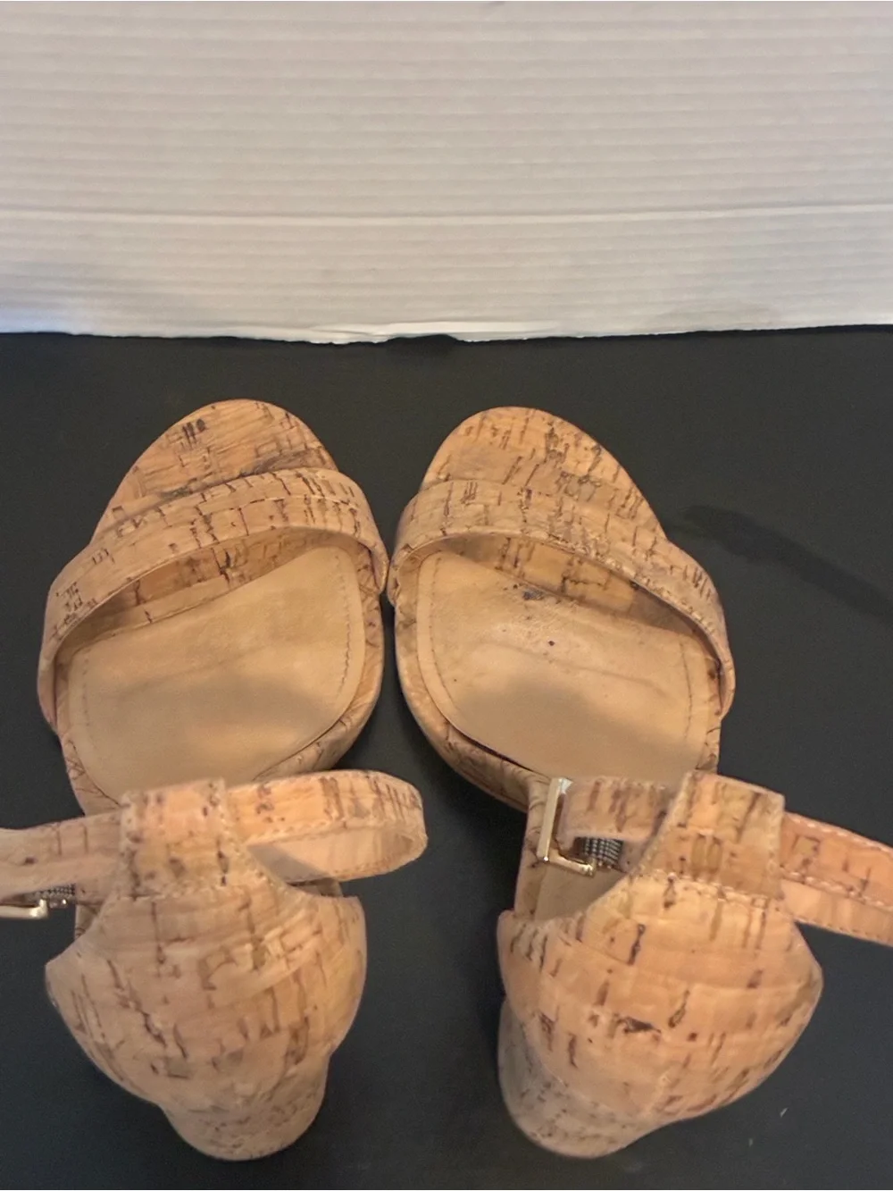 SCHUTZ Natural Cork Ankle-Strap Block Heel Sandals 7.5